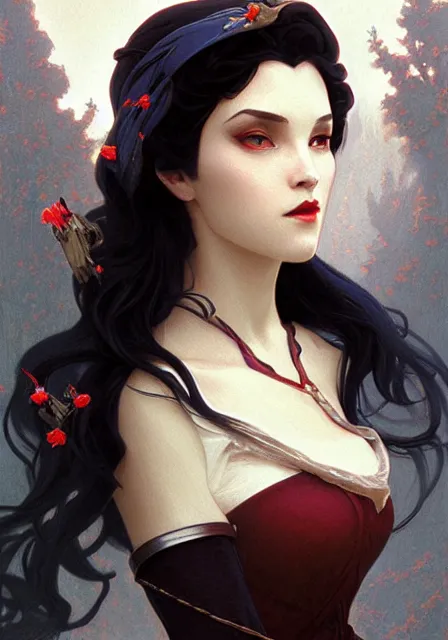 Prompt: snow white vampire, intricate, elegant, highly detailed, digital painting, artstation, concept art, smooth, sharp focus, illustration, art by artgerm and greg rutkowski and alphonse mucha and william - adolphe bouguereau