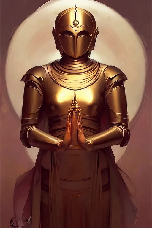 Image similar to buddhism, futurism, knight, painting by greg rutkowski, j. c. leyendecker, artgerm