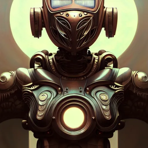 Image similar to front shot of a cyberpunk gazmask robot character, intricate, elegant, highly detailed, centered, digital painting, artstation, concept art, smooth, sharp focus, illustration, artgerm, Tomasz Alen Kopera, Peter Mohrbacher, donato giancola, Joseph Christian Leyendecker, WLOP, Boris Vallejo