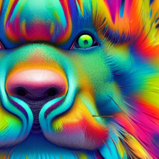 Prompt: a close up of a colorful animal's face, a 3 d render by alberto seveso, featured on zbrush central, cloisonnism, rendered in cinema 4 d, detailed painting, zbrush