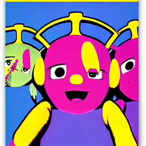 Prompt: teletubbies poster by Victor Moscoso