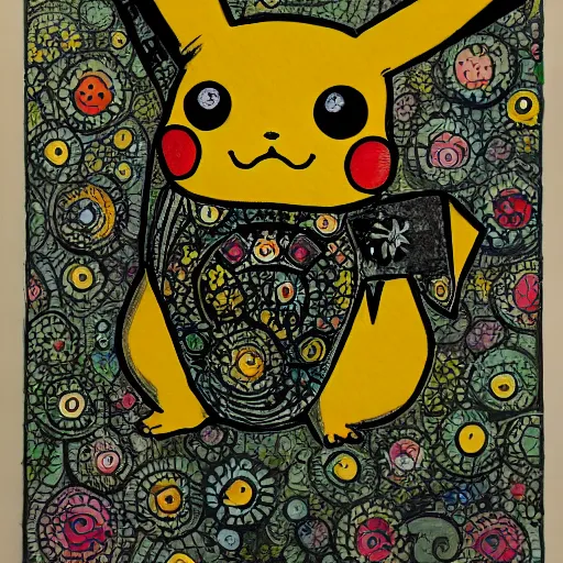 Image similar to pikachu in the style of louis wain