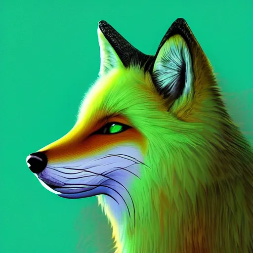 Prompt: digital lime fox, lime retrowave palette, lime digital world, highly detailed, electric breeze, anatomically correct vulpine, synth feel, fluffy face, ear floof, flowing fur, super realism, accurate animal imagery, 4 k digital art