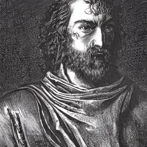 Image similar to closeup portrait of lord macbeth, the thane of glamis, high detail, illustration by gustave dore