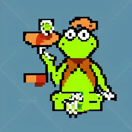 Image similar to pixel art illustration of kermit the frog made by reffpixels, isometric version