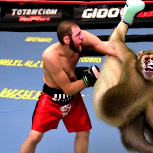 Prompt: a monkey in an mma fight