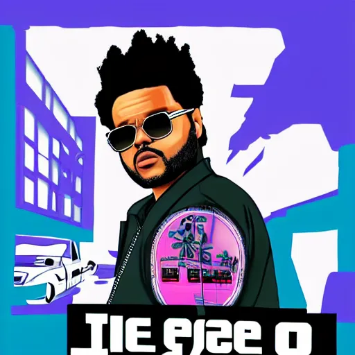 Image similar to the weeknd in the style of gta vice city artwork, digital art