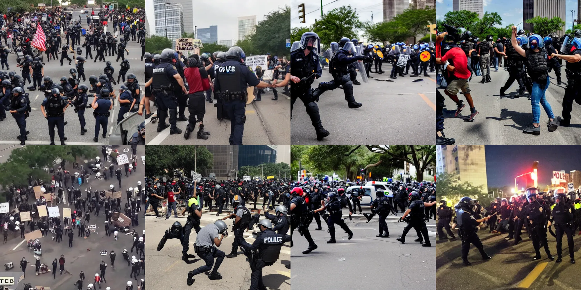 Prompt: protesters fighting police in houston tx
