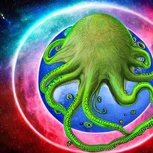 Prompt: photo of the earth from space with giant space octopus tentacles encircling the planet, tentacle covered planet, space monster, photorealistic, highly detailed