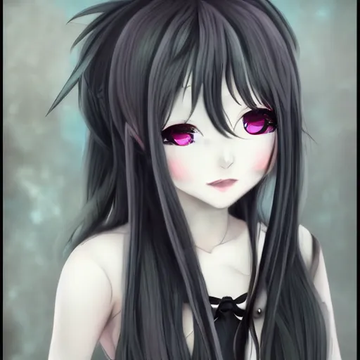 Image similar to kawaii expressionless gothiclolita syle anime girl with long silver hair by naka tsukashi