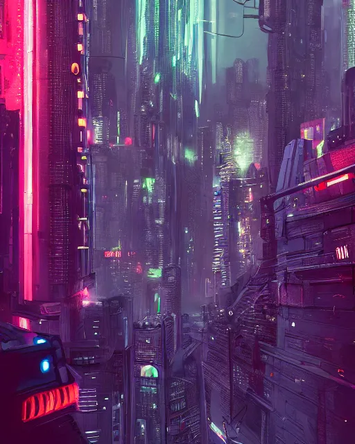 Image similar to cyberpunk vehicle above a city, scifi, futuristic, neon light, highly detailed, concept art, sharp focus, trending on artstation, intricate, atmosphere, raining, art by roman makarenko, dzung phung dinh