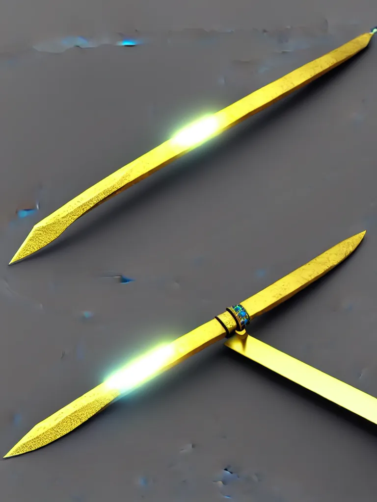 Image similar to magic long sword, proportional image, glowing blade, clean background, 3 d octane render, blade, sharp, gold, gems, cryptoblades