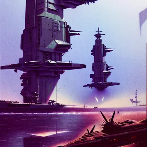 Prompt: war machines from a gate in hell, chris foss, john harris, hoover dam'aircraft carrier tower'beeple, wayne barlowe