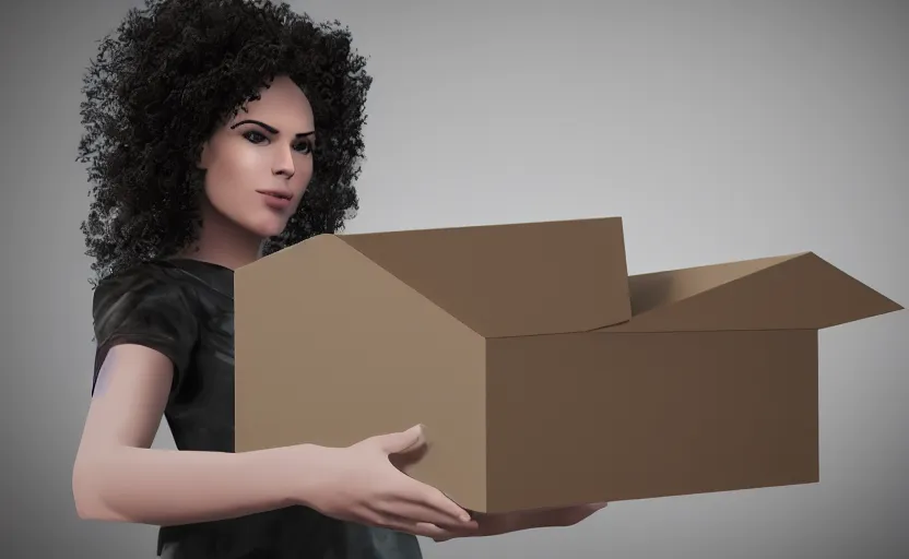 Image similar to a woman holding a box, unreal engine