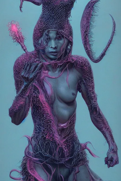 Image similar to zoe kravitz as a demon queen by wayne barlowe