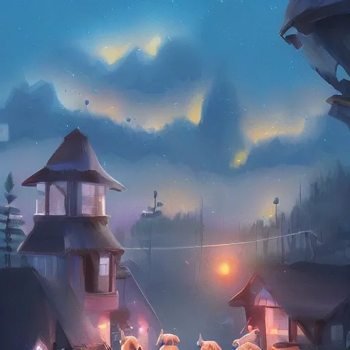 Prompt: this place is truly beautiful and the atmosphere is buzzing the town lights are glowing particularly brightly tonight all these pigs look beautiful, trending on artstation,