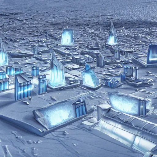 Image similar to ice city in 2 0 8 0, antarctica, technology, highly details, fantasy, zoom out, landscape, 4 k