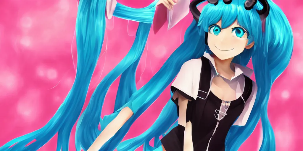 Image similar to Jesus cosplaying as Hatsune Miku, digital art, trending on artstation