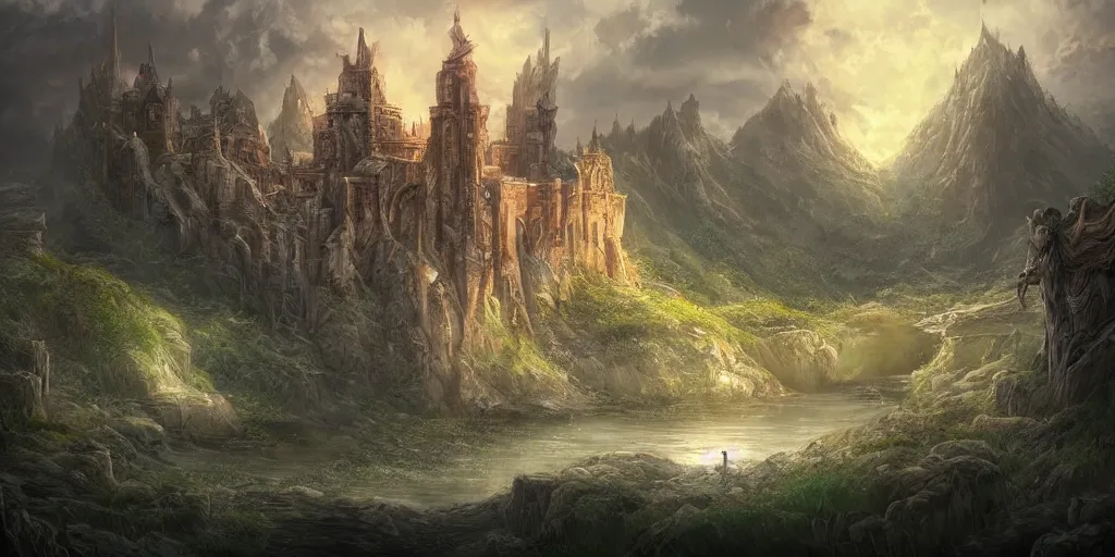 Image similar to citadel, celestia, eden, river, fantasy artwork, award winning, very very very very very very very beautiful scenery, artstation