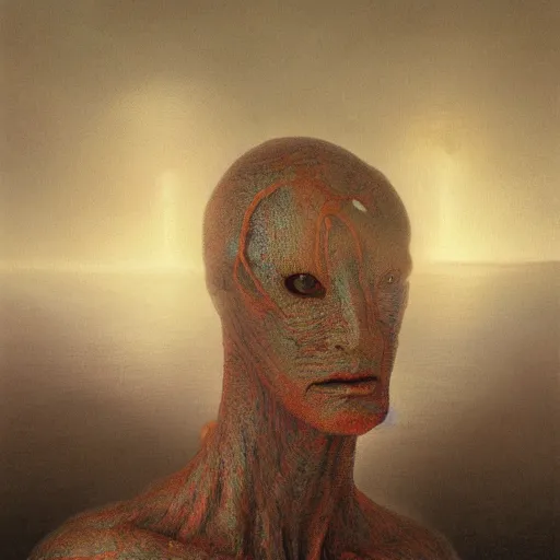Prompt: face portrait, rocky shore, alien woman, glowing red, by edgar maxence and ross tran, zdzisław beksinski, and michael whelan, distant, gustav dore, h. r. giger, 8 k, octane render