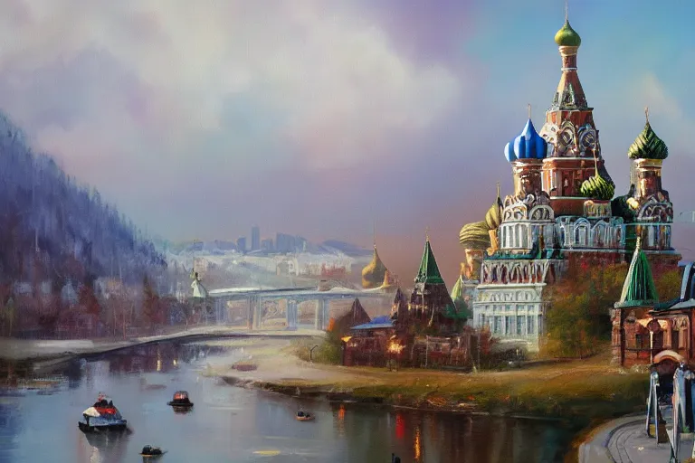 Image similar to beautiful russia of the future, oil painting, trending on artstation