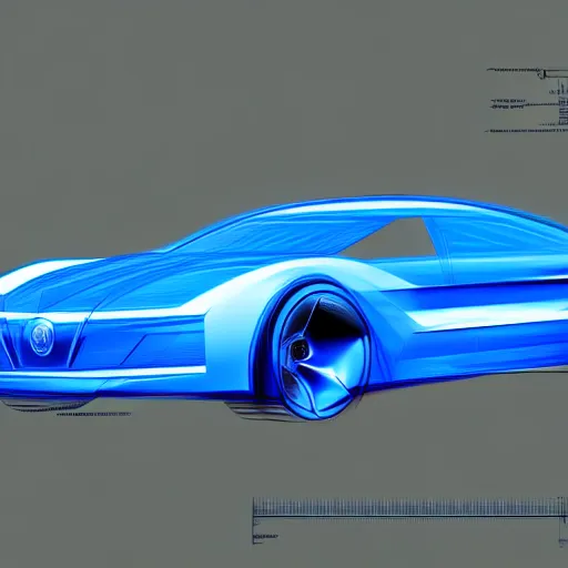 Image similar to blueprint for an advanced car, concept art, digital sketch, 4 k, hd