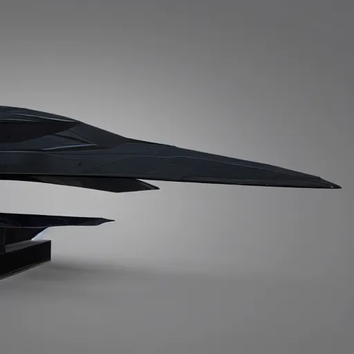 Prompt: an extremely perfect render of brushed metal f-117 nighthawk sculpture with polished reflections! Glass, chrome, magnesium, obsidian, porcelain panels, titanium, glowing, leds, metallic, volumetric lighting, Blender, 3d, realistic shadows, caustics, highly detailed, ultra realistic, 8k, hd