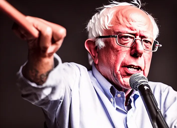 Image similar to publicity photo still of bernie sanders in a punk band playing live on stage, 8 k, live concert lighting, mid shot