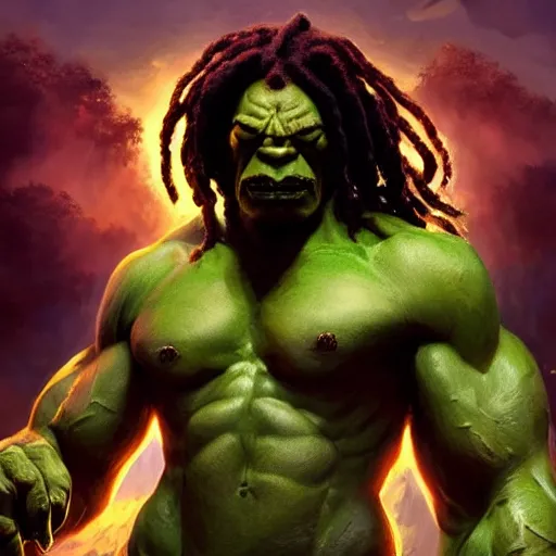 Prompt: snoop dog as big as hulk fights giant ganja plant, cinematic lighting, highly detailed, concept art, art by wlop and artgerm and greg rutkowski, masterpiece, trending on artstation, 8 k