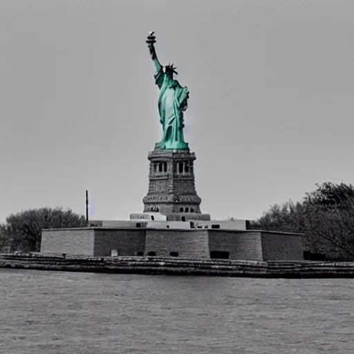 Image similar to a destroyed and deserted statue of liberty