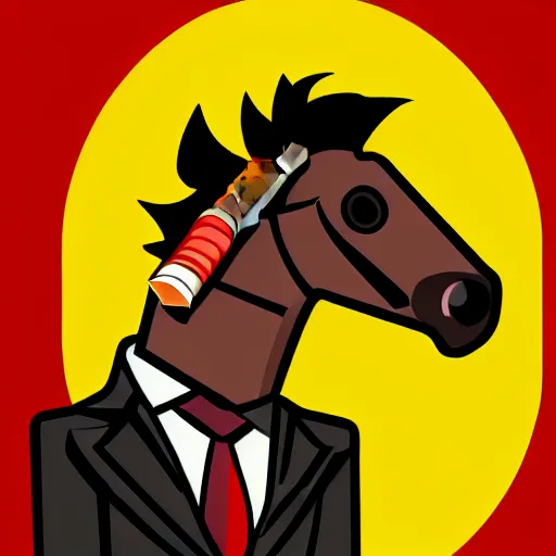 Image similar to an antropomorphic horse wearing a suit smoking a cigar