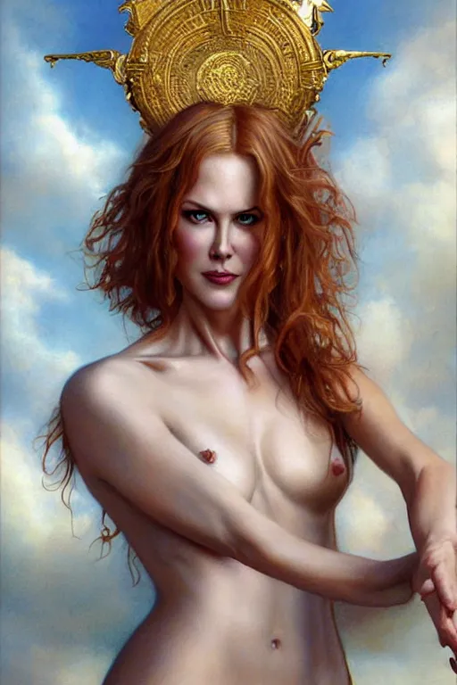 Prompt: Nicole Kidman as a beautiful Greek Goddess, by Gerald Brom, Mark Arian, Artgerm