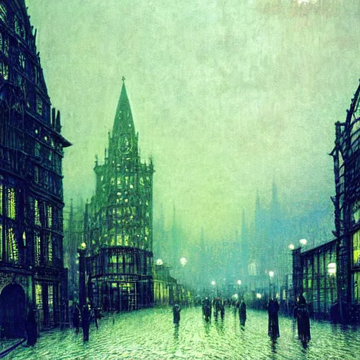 Prompt: occult city by john atkinson grimshaw