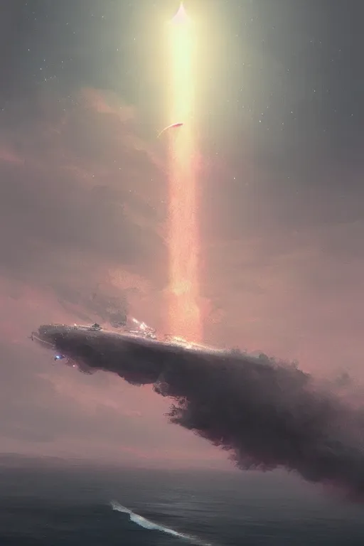 Image similar to a pink and gray meteor over the ocean, digital art, in the style of greg rutkowski, trending on artstation