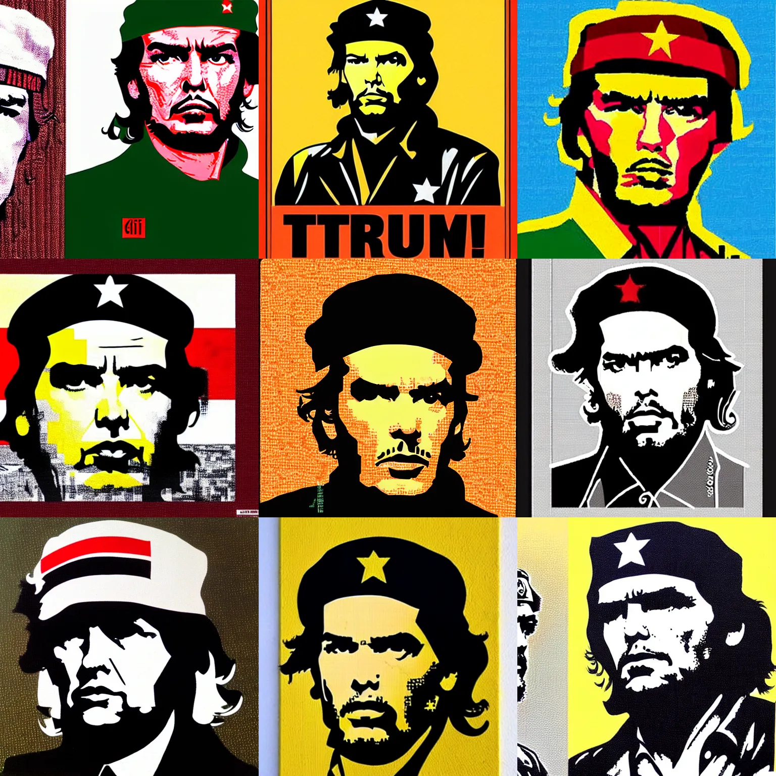 Prompt: guerrillero heroico, donald trump as the socialist revolutionary che guevara, iconic digit art by jim fitzpatrick