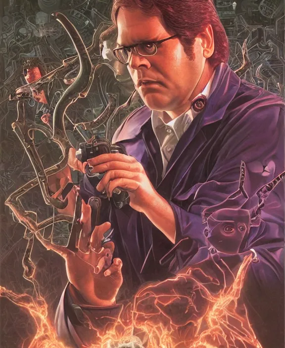 Prompt: Garth Marenghi from Darkplace (2004), intricate, highly detailed, centered, artstation, concept art, smooth, sharp focus, illustration, bokeh art by artgerm and donato giancola and Joseph Christian Leyendecker