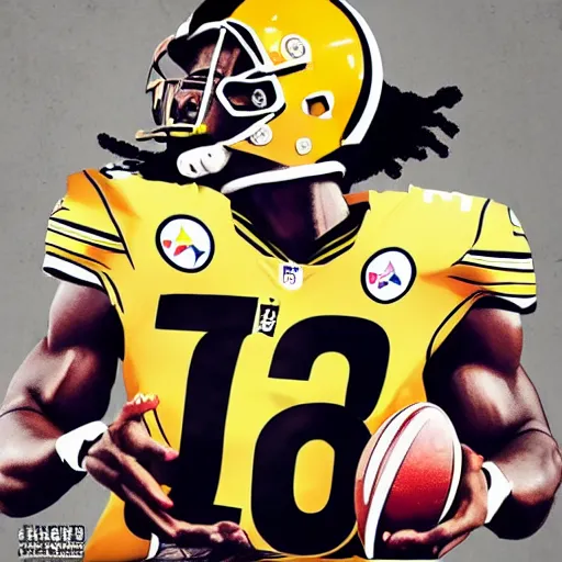 Prompt: najee harris hurdle defender steelers uniform, in the style of a manga cover
