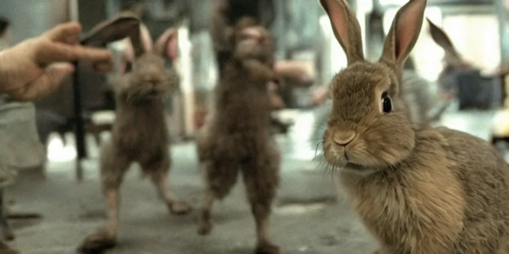 Image similar to a rabbit in the movie fight club, screenshot