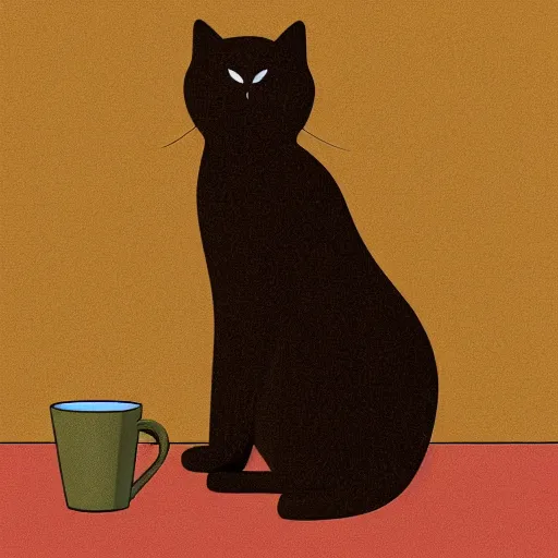 Prompt: cat standing thinking in existence with a cup in the hand, digital art, trending on arstation