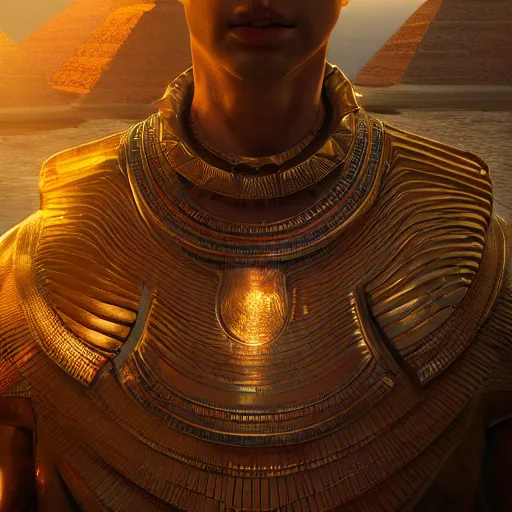 Image similar to portrait of an egyptian god, fantasy ,volumetric lighting, intricate, elegant, hyperdetailed 3d matte painting, highly detailed, digital painting, artstation, smooth, sharp focus, illustration, art by Makoto Shinkai and artgerm, hyperrealism, hyperrealistic, cinematic masterpiece, fantasy style 8k ultrahd octane render