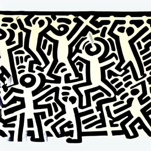 Image similar to pop art stick figures, in style by keith haring