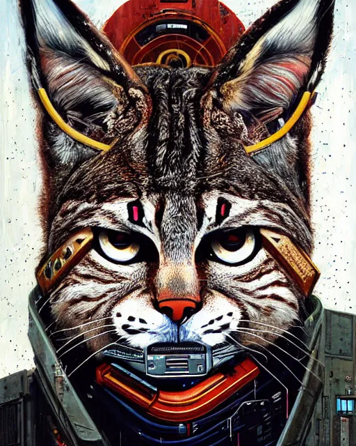 Image similar to a portrait of an anthropomorphic cyberpunk bobcat by sandra chevrier, by jon foster, detailed render, tape deck, epic composition, cybernetics, 4 k realistic, cryengine, realistic shaded lighting, sharp focus, masterpiece, by enki bilal