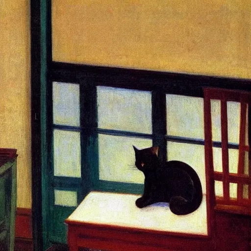 Image similar to cute cat Edward Hopper
