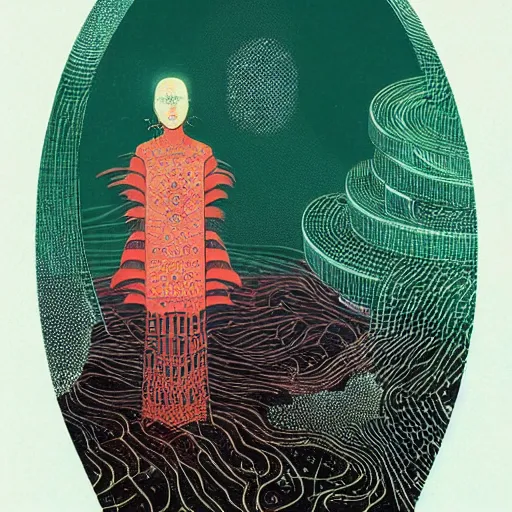 Image similar to piercing the veil of reality, art by victo ngai