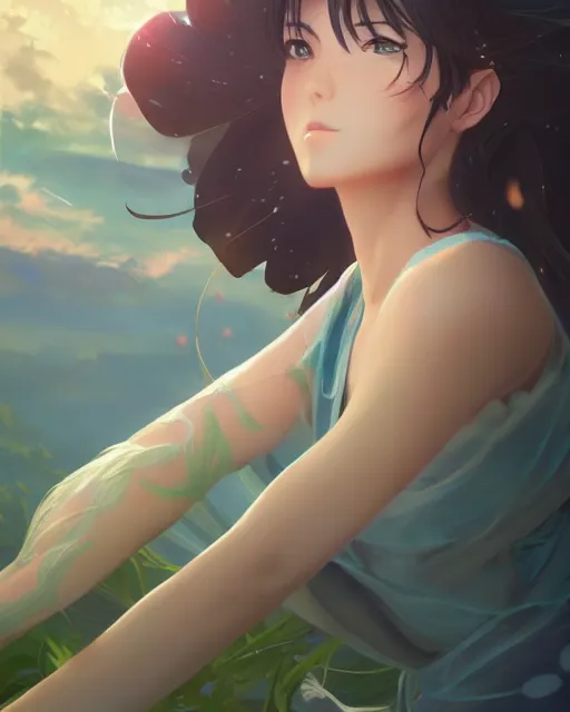 Prompt: goddess of all life is in touch with nature, full shot, atmospheric lighting, detailed face, by makoto shinkai, stanley artgerm lau, wlop, rossdraws