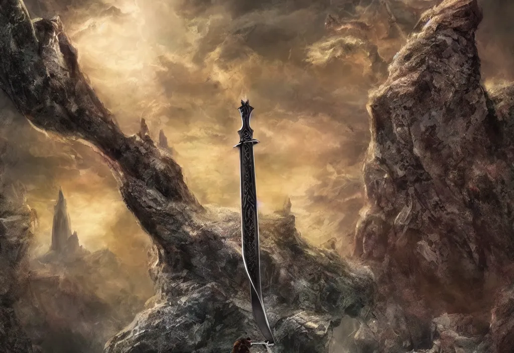 Image similar to sword in the stone, Excalibur, 4k ultra hd, fantasy dark art