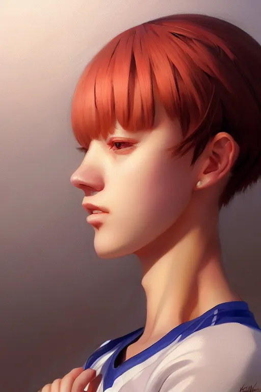 Prompt: a ultradetailed beautiful panting of a stylish woman wearing a volleyball jersey, detailed face, oil painting, by ilya kuvshinov, greg rutkowski and makoto shinkai