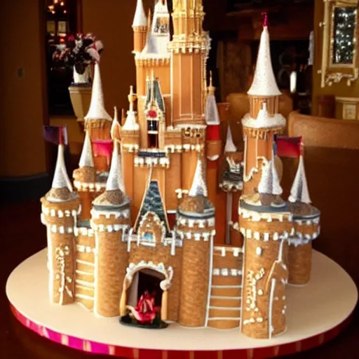 Image similar to disney world castle as a gingerbread house.