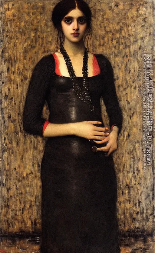 Image similar to portrait of a girl with long red hair in a black dress, under water, very beautiful style, girl wrapped in leather salwar bag black, photorealism edgard maxence, morandi,