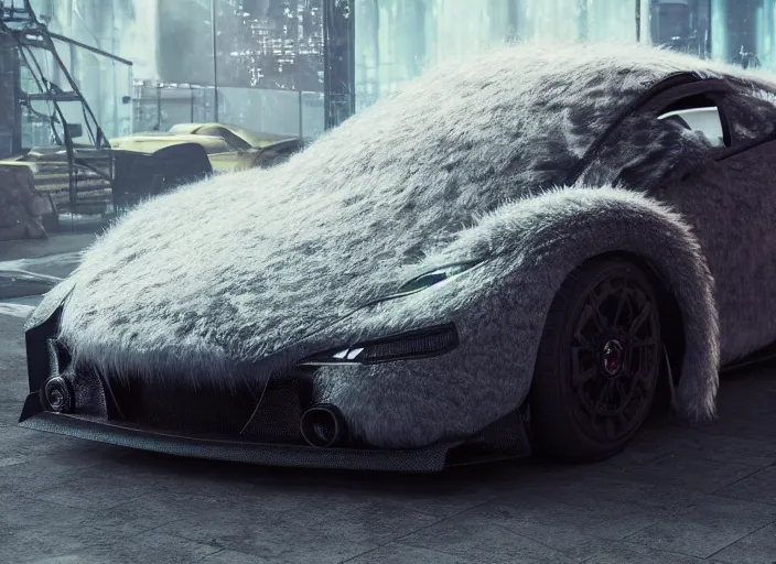 Prompt: hd wallpaper of a car made out of fur, octane render, 8 k, hyperrealistic, unreal 5, intricate detail, cinematic, studio lighting, concept art, trending on artstation